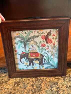 Floral Jungle Monkey Riding An Elephant framed art